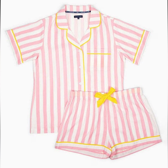 KATIE KIME Retro Stripe Woven Shorty Pajama Set - Color Pink/White - Size L - Picture 2 of 7
